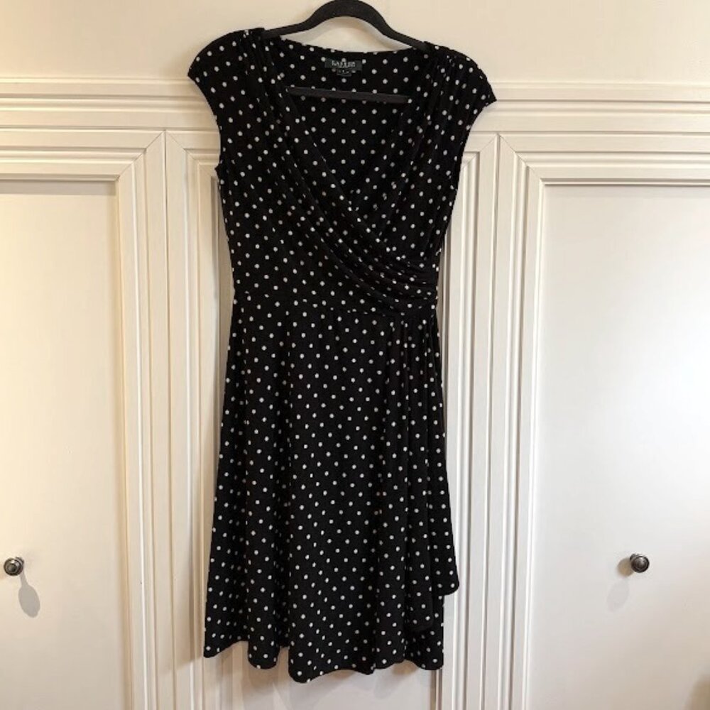 Ralph Lauren Polka Dot Black Dress - Size 8